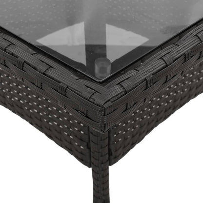 Garden Table Black Glass Top 80x80x75 cm Polyrattan