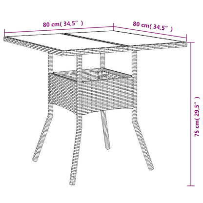 Tavolo da Giardino Piano in Vetro Nero 80x80x75 cm Polyrattan