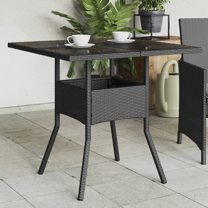 Garden Table Black Glass Top 80x80x75 cm Polyrattan