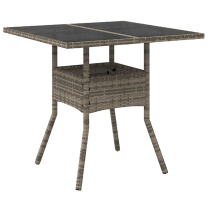 Garden Table Gray Glass Top 80x80x75 cm Polyrattan