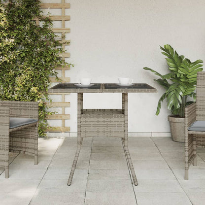 Garden Table Gray Glass Top 80x80x75 cm Polyrattan