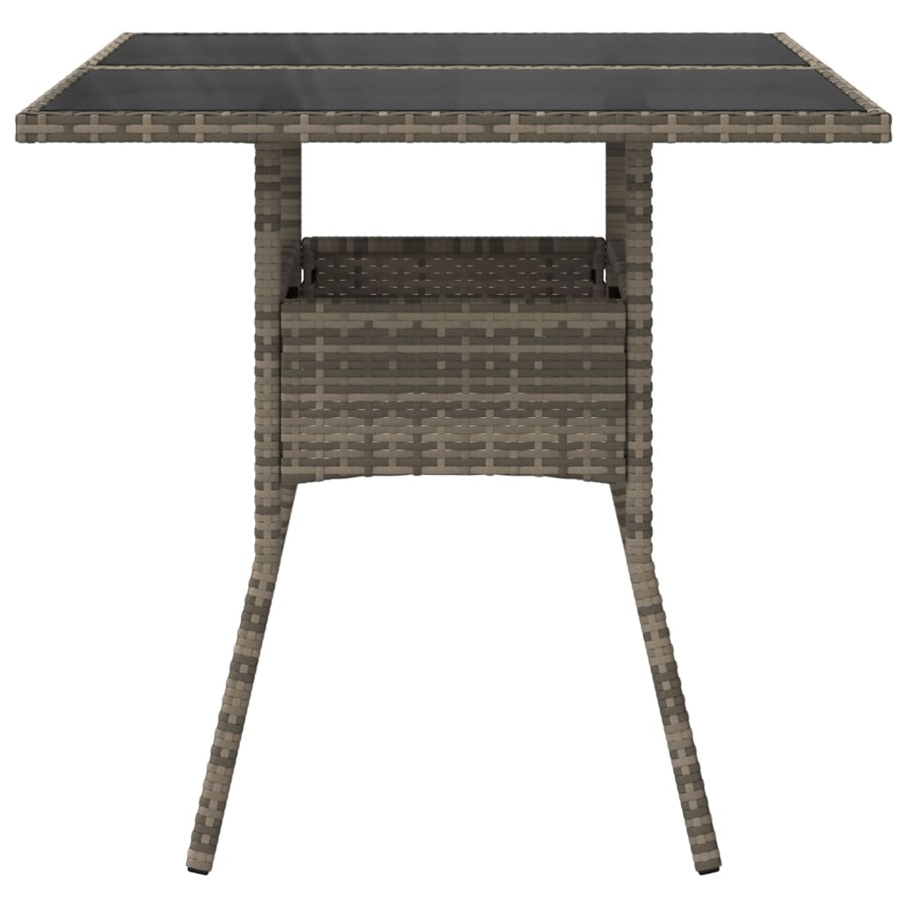 Garden Table Gray Glass Top 80x80x75 cm Polyrattan