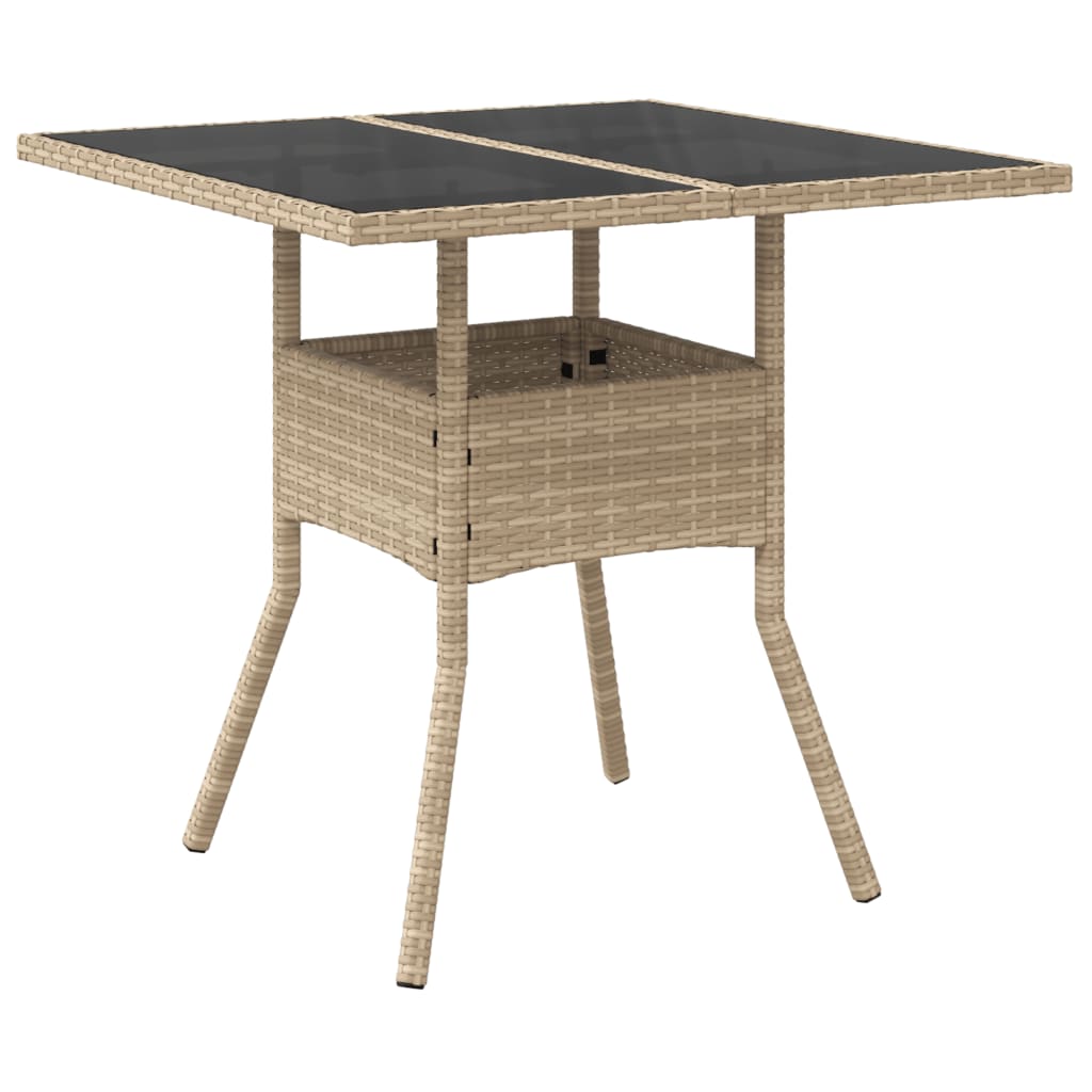 Garden Table with Beige Glass Top 80x80x75 cm Polyrattan