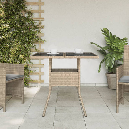 Garden Table with Beige Glass Top 80x80x75 cm Polyrattan