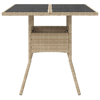 Tavolo da Giardino con Piano Vetro Beige 80x80x75 cm Polyrattan