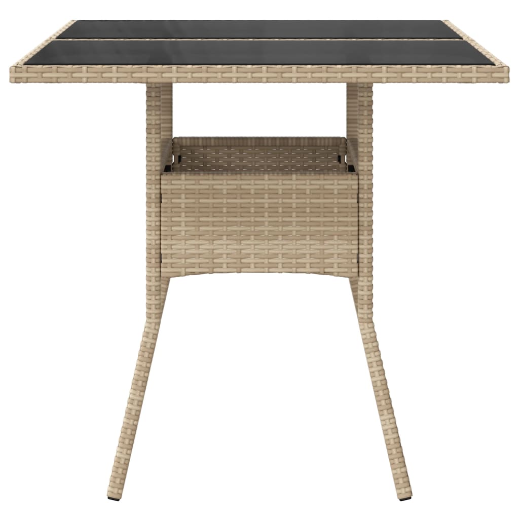 Tavolo da Giardino con Piano Vetro Beige 80x80x75 cm Polyrattan