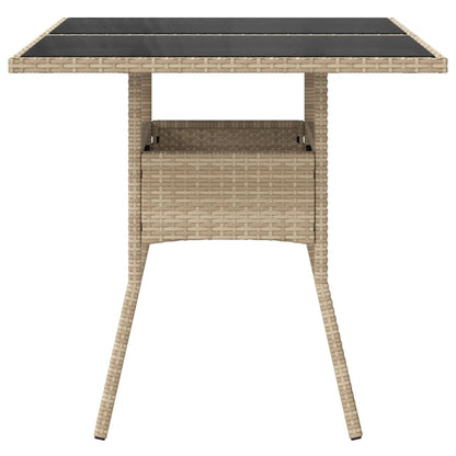 Tavolo da Giardino con Piano Vetro Beige 80x80x75 cm Polyrattan