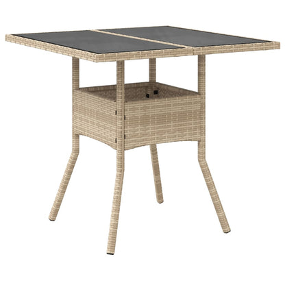 Garden Table with Beige Glass Top 80x80x75 cm Polyrattan