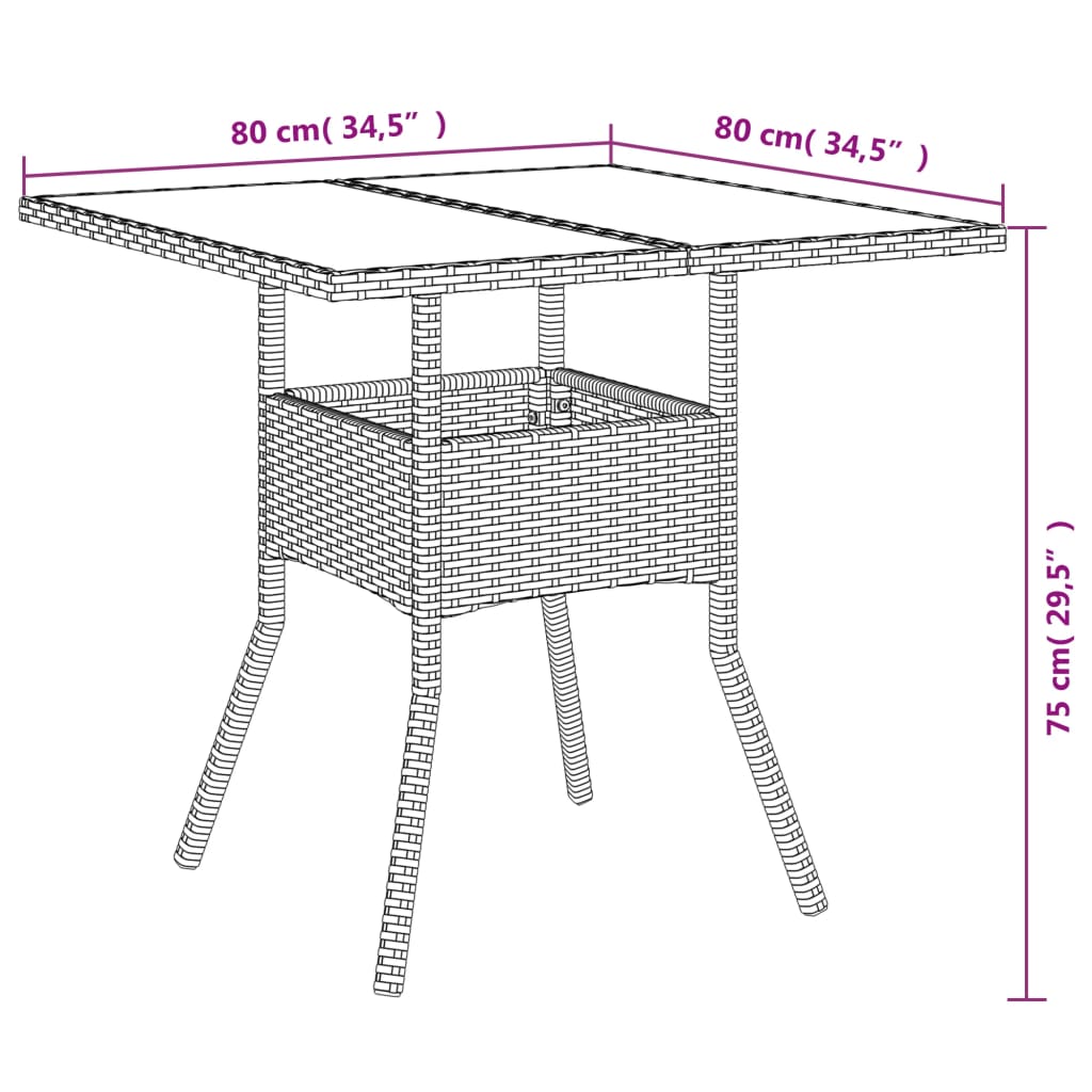 Garden Table with Beige Glass Top 80x80x75 cm Polyrattan