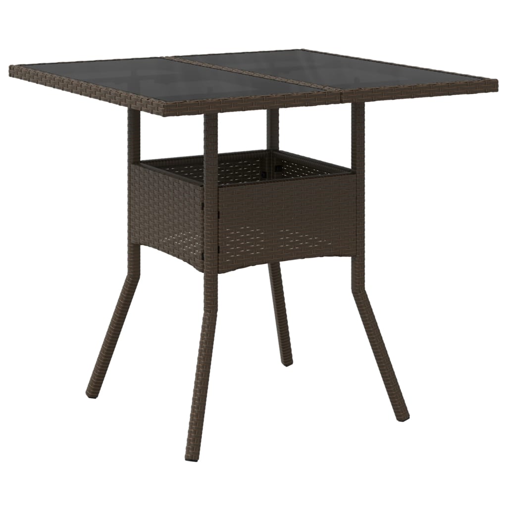 Garden Table Brown Glass Top 80x80x75 cm Polyrattan