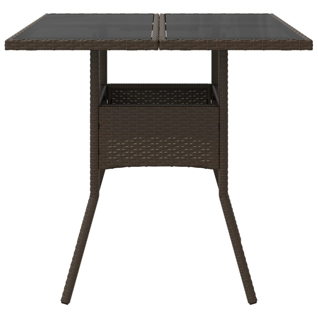 Garden Table Brown Glass Top 80x80x75 cm Polyrattan