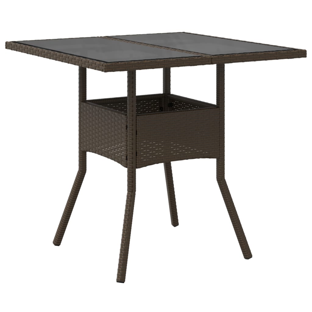 Garden Table Brown Glass Top 80x80x75 cm Polyrattan