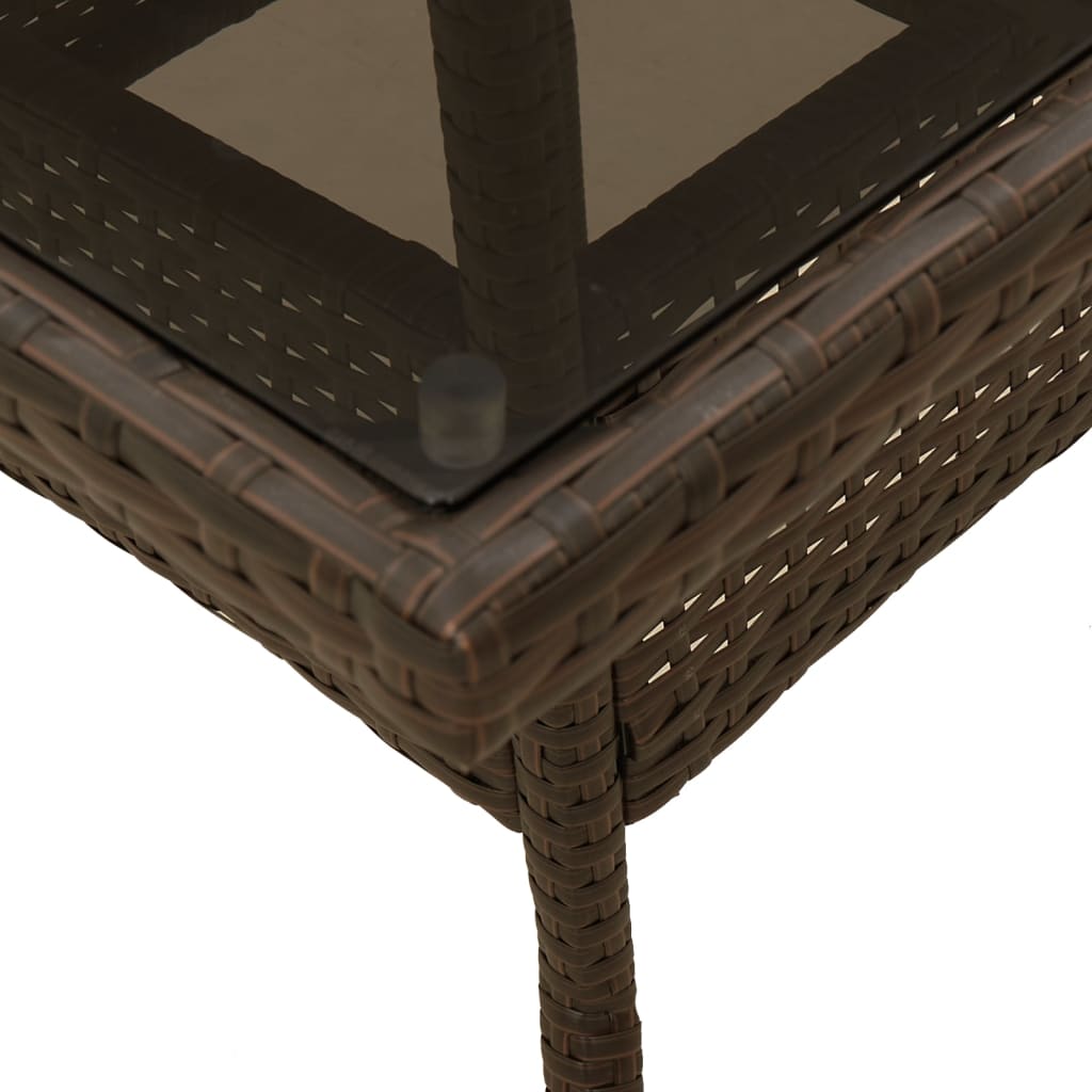 Garden Table Brown Glass Top 80x80x75 cm Polyrattan