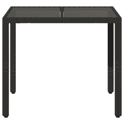 Tavolo da Giardino Piano in Vetro Nero 90x90x75 cm Polyrattan