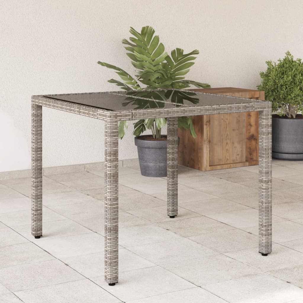 Tavolo da Giardino Piano in Vetro Grigio 90x90x75 cm Polyrattan