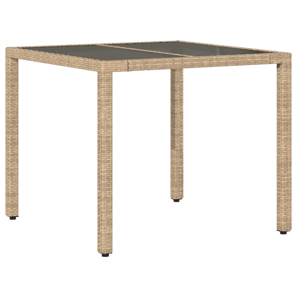 Garden Table with Beige Glass Top 90x90x75 cm Polyrattan