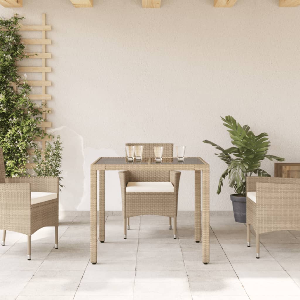 Garden Table with Beige Glass Top 90x90x75 cm Polyrattan