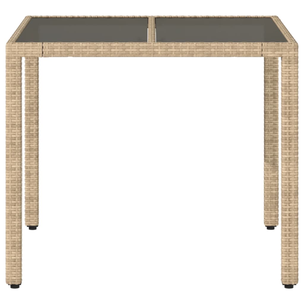 Garden Table with Beige Glass Top 90x90x75 cm Polyrattan