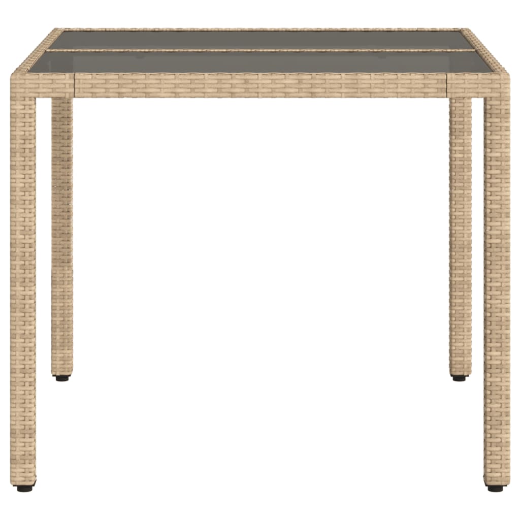 Tavolo da Giardino con Piano Vetro Beige 90x90x75 cm Polyrattan