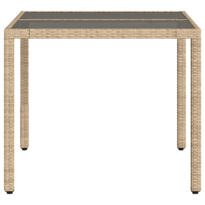 Garden Table with Beige Glass Top 90x90x75 cm Polyrattan