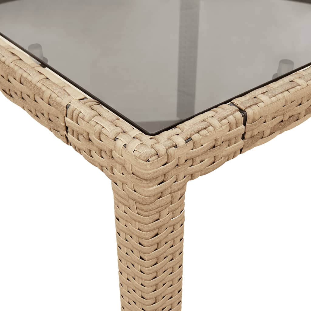 Tavolo da Giardino con Piano Vetro Beige 90x90x75 cm Polyrattan