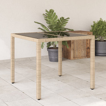 Garden Table with Beige Glass Top 90x90x75 cm Polyrattan