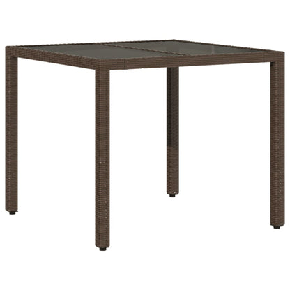 Garden Table Brown Glass Top 90x90x75cm Polyrattan