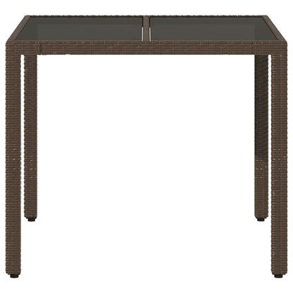 Garden Table Brown Glass Top 90x90x75cm Polyrattan