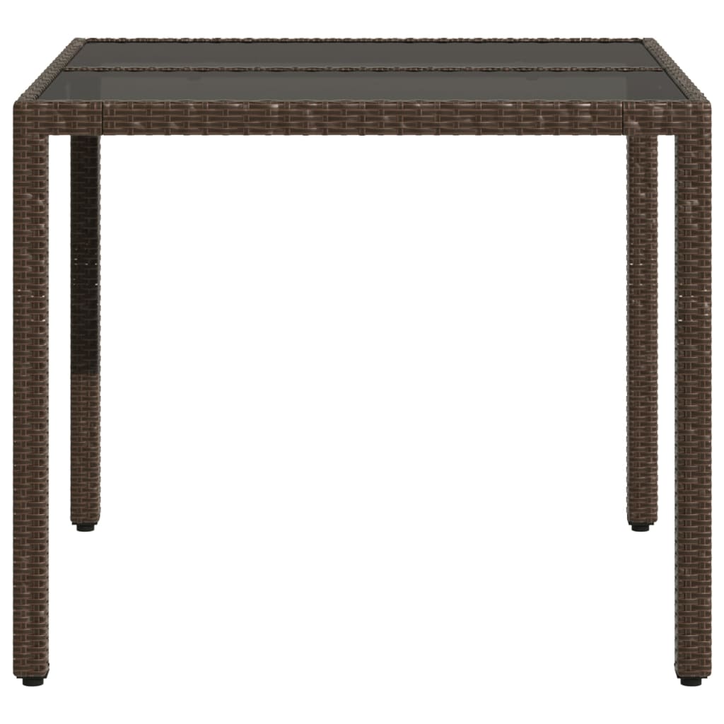 Garden Table Brown Glass Top 90x90x75cm Polyrattan