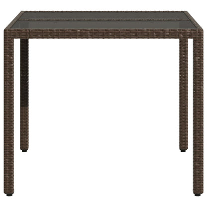 Garden Table Brown Glass Top 90x90x75cm Polyrattan