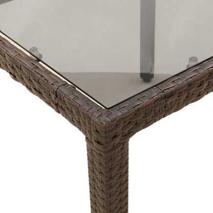 Garden Table Brown Glass Top 90x90x75cm Polyrattan