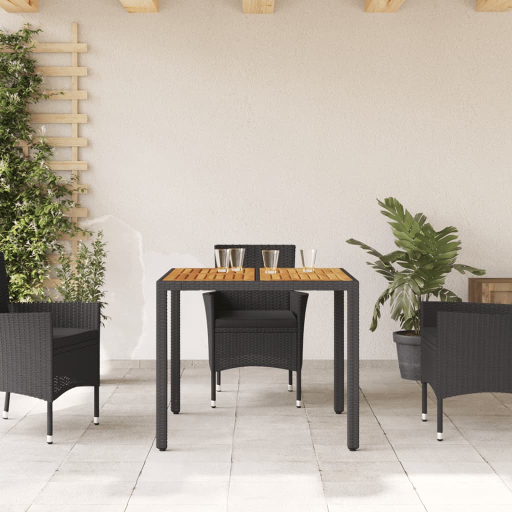 Tavolo Giardino Piano Legno Acacia Nero 90x90x75 cm Polyrattan