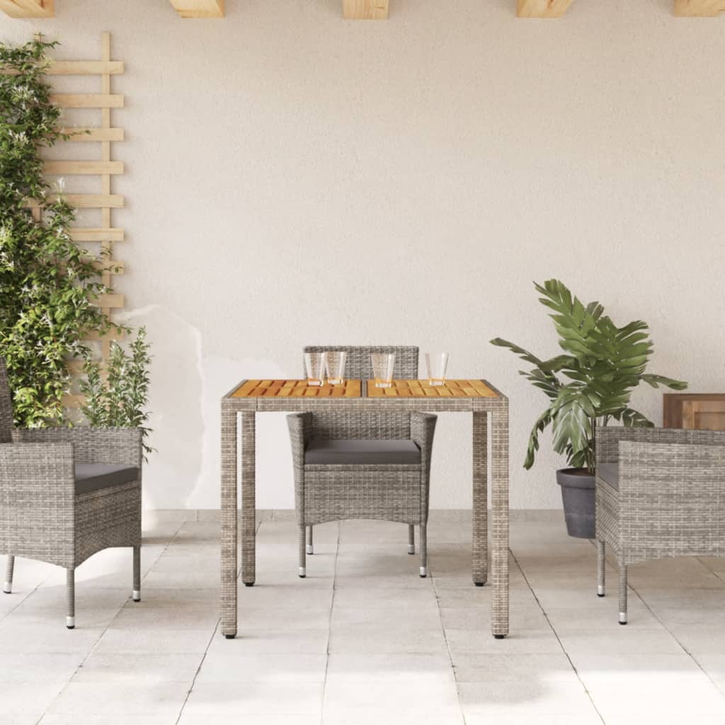 Tavolo Giardino Piano Legno Acacia Grigio 90x90x75cm Polyrattan