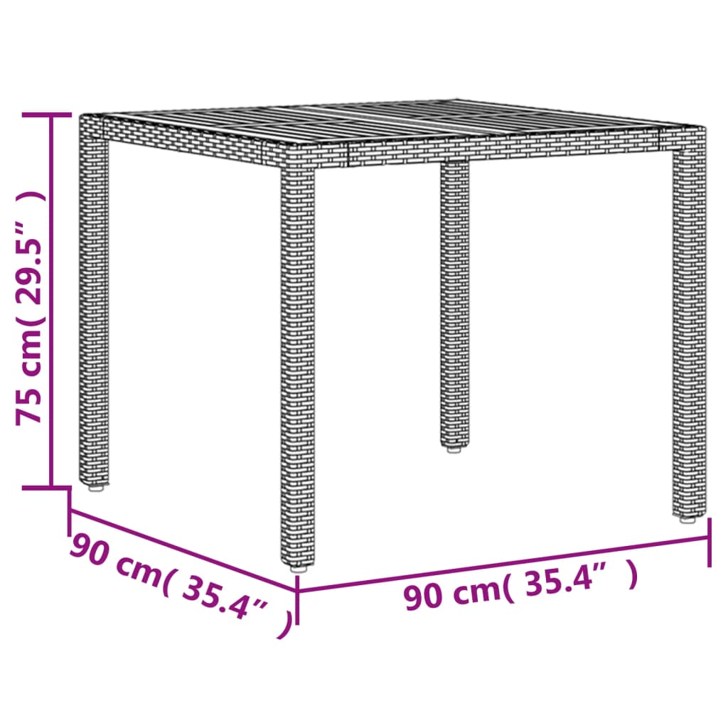 Tavolo Giardino Piano Legno Acacia Grigio 90x90x75cm Polyrattan