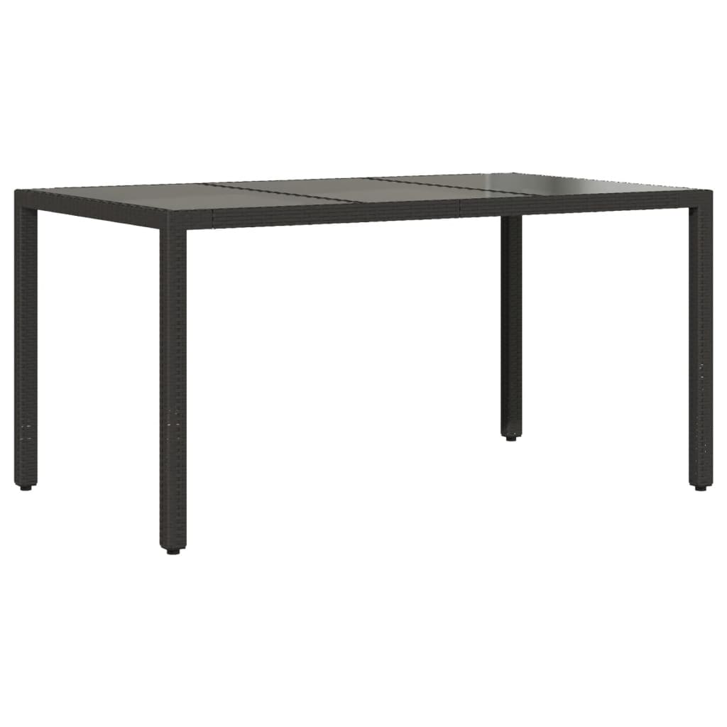 Garden Table Black Glass Top 150x90x75 cm Polyrattan