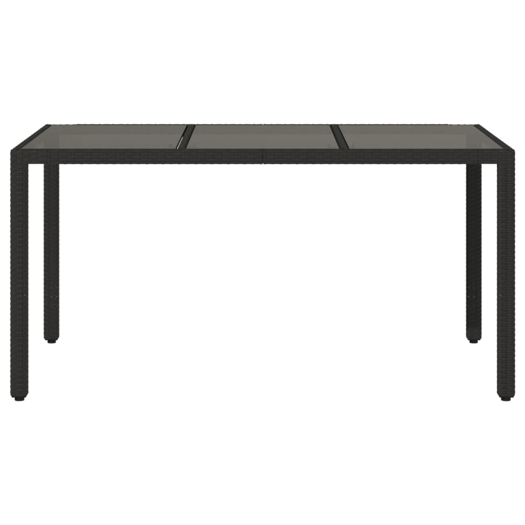 Garden Table Black Glass Top 150x90x75 cm Polyrattan