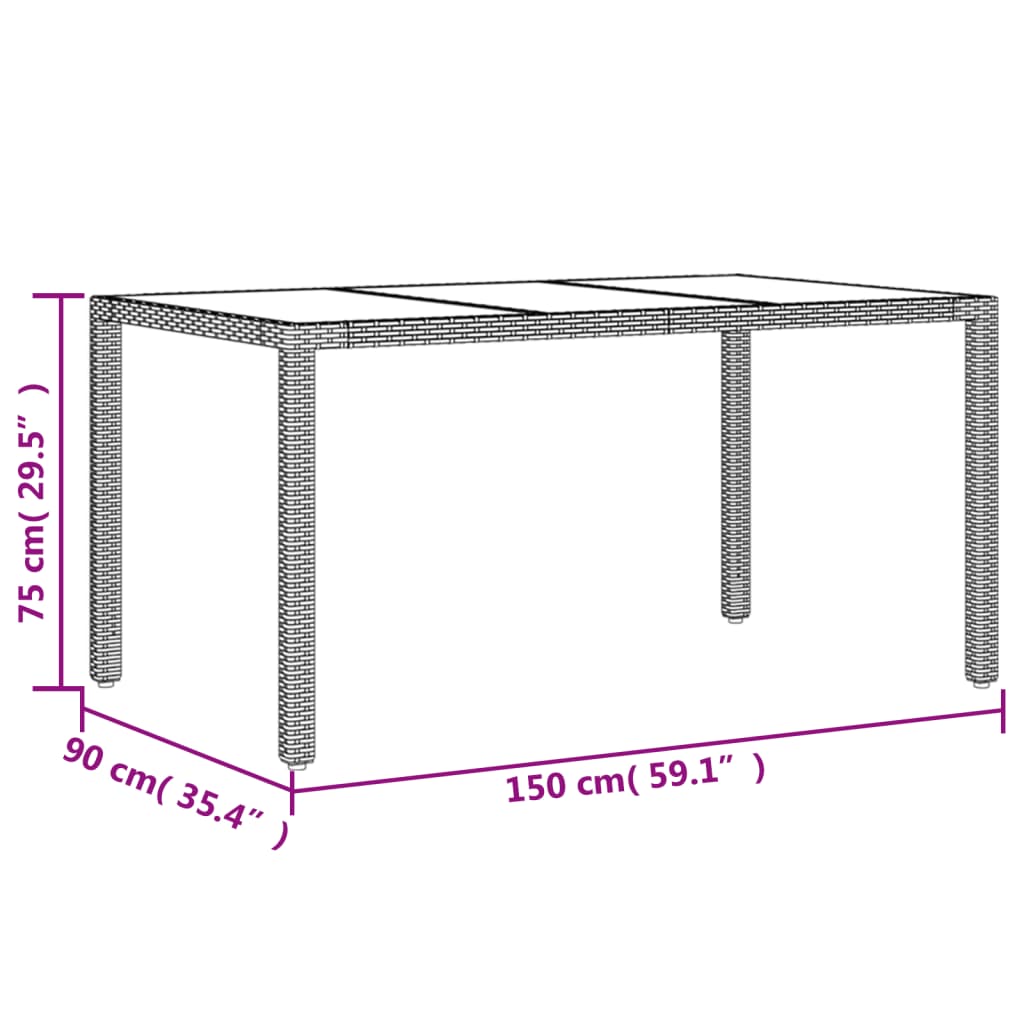 Garden Table Black Glass Top 150x90x75 cm Polyrattan