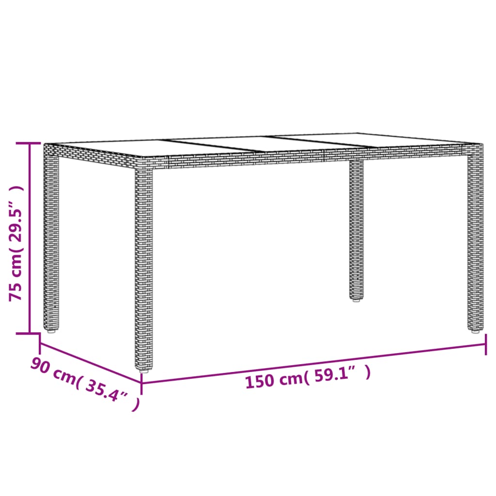Garden Table Gray Glass Top 150x90x75cm Polyrattan