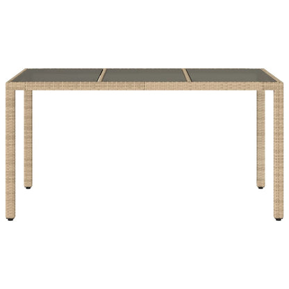 Tavolo da Giardino Piano in Vetro Beige 150x90x75 cm Polyrattan