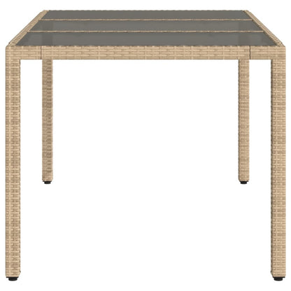 Tavolo da Giardino Piano in Vetro Beige 150x90x75 cm Polyrattan