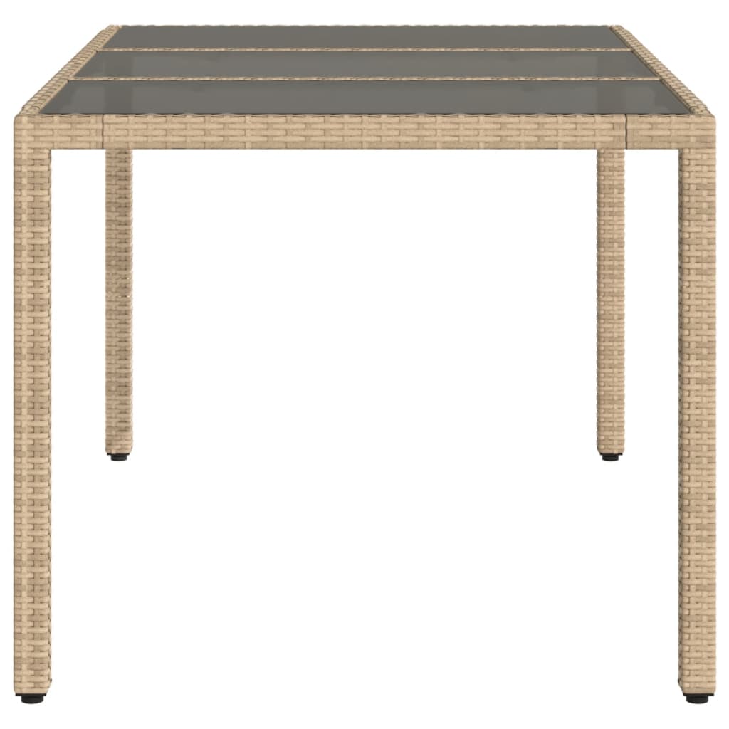Tavolo da Giardino Piano in Vetro Beige 150x90x75 cm Polyrattan - homemem39