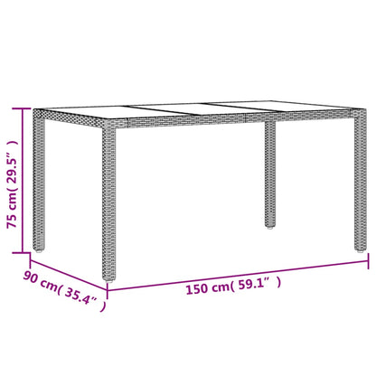 Tavolo da Giardino Piano in Vetro Beige 150x90x75 cm Polyrattan