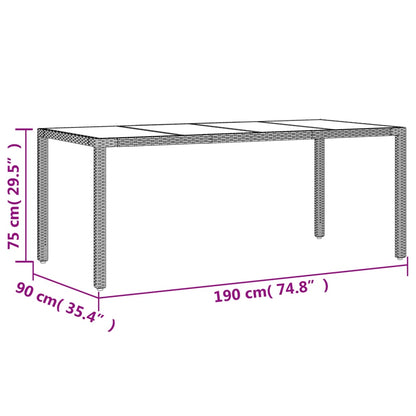 Garden Table Gray Glass Top 190x90x75cm Polyrattan