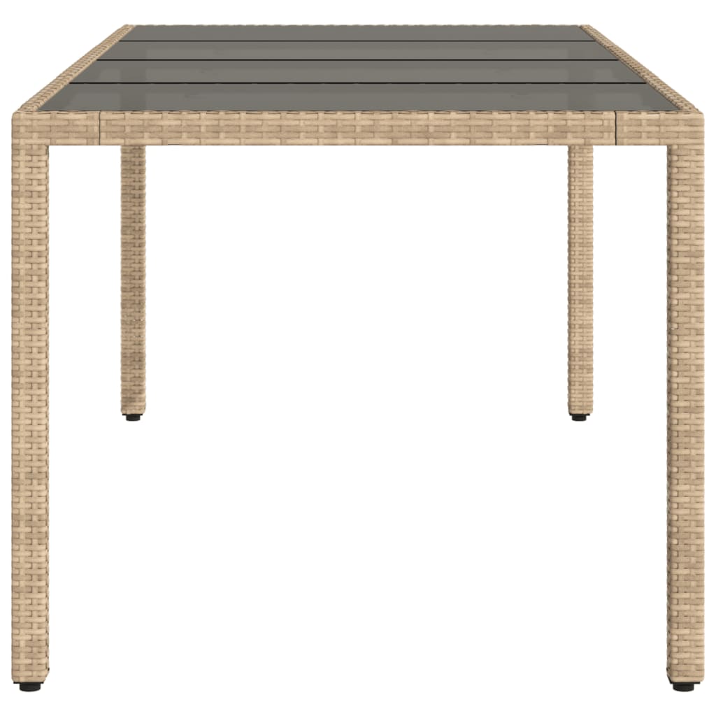 Tavolo da Giardino Piano in Vetro Beige 190x90x75 cm Polyrattan