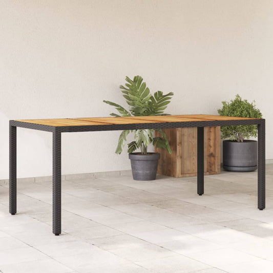 Garden Table Black Acacia Wood Top 190x90x75 cm Polyrattan