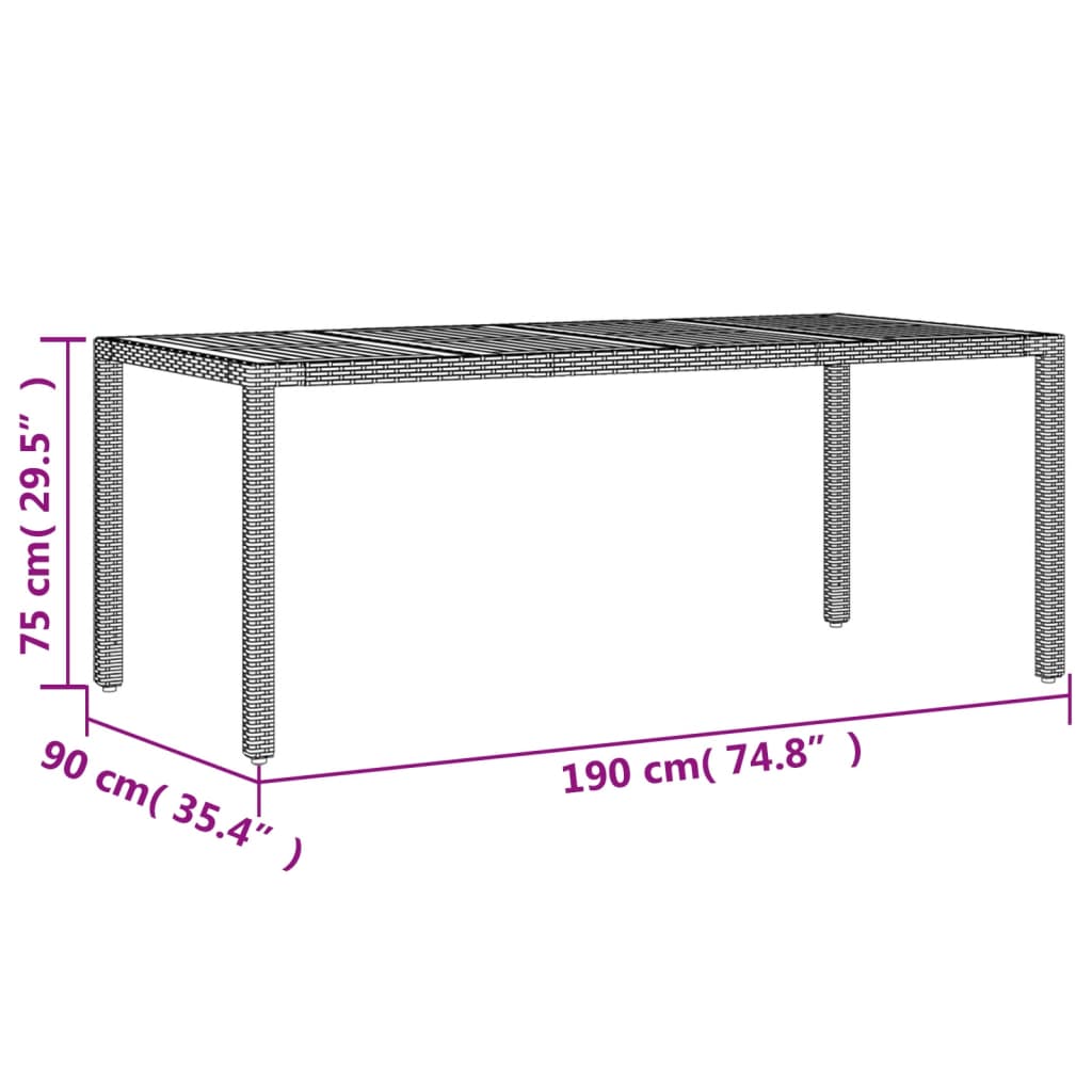 Garden Table Gray Acacia Wood Top 190x90x75 Polyrattan