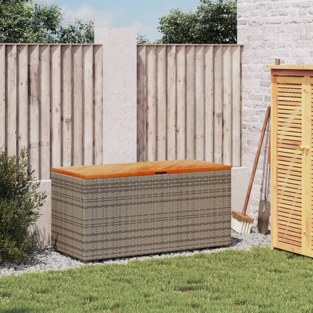 Grauer Gartenbehälter 110x50x54cm Polyrattan-Akazienholz