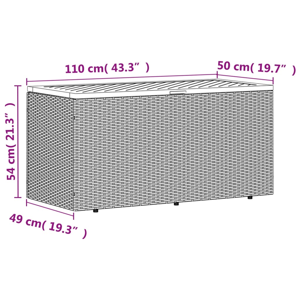 Grauer Gartenbehälter 110x50x54cm Polyrattan-Akazienholz