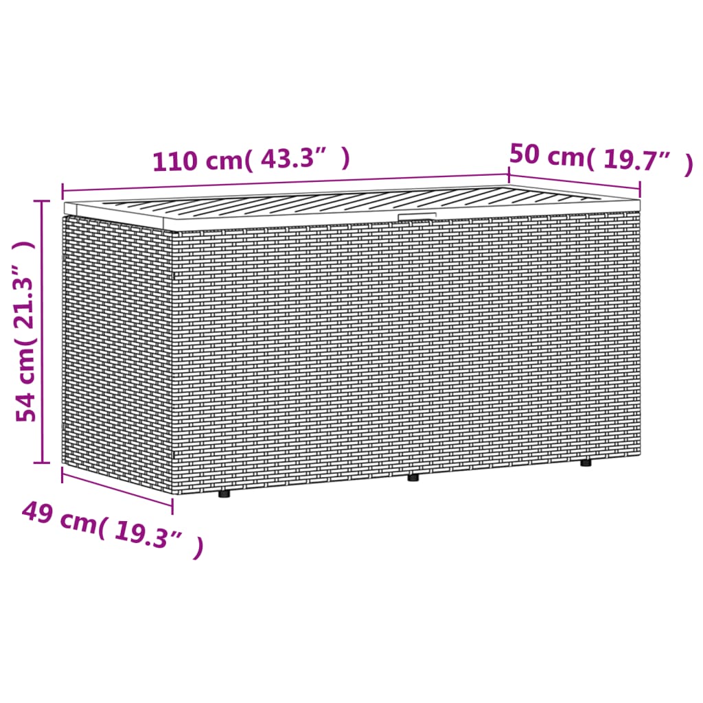 Beigefarbener Gartenbehälter 110x50x54 cm aus Polyrattan und Akazie