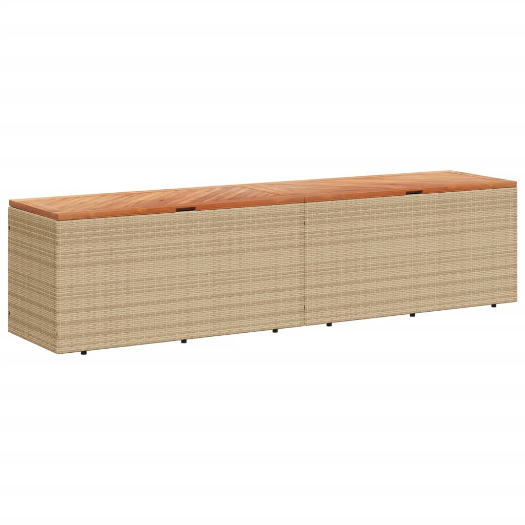 Contenitore da Giardino Beige 220x50x54 cm Polyrattan e Acacia